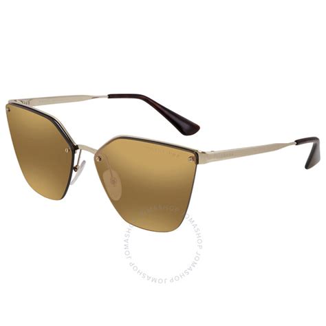 Prada Dark Brown Mirror Gold Cat Eye Sunglasses PR 68TS